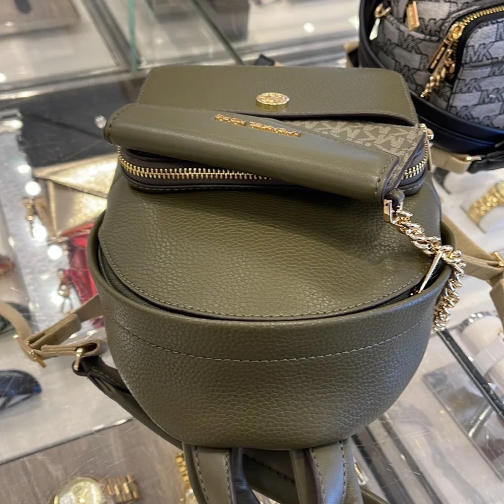 MICHAEL KORS Maisie Extra-Small Pebbled Leather 2-in-1 Backpack Olive NWT